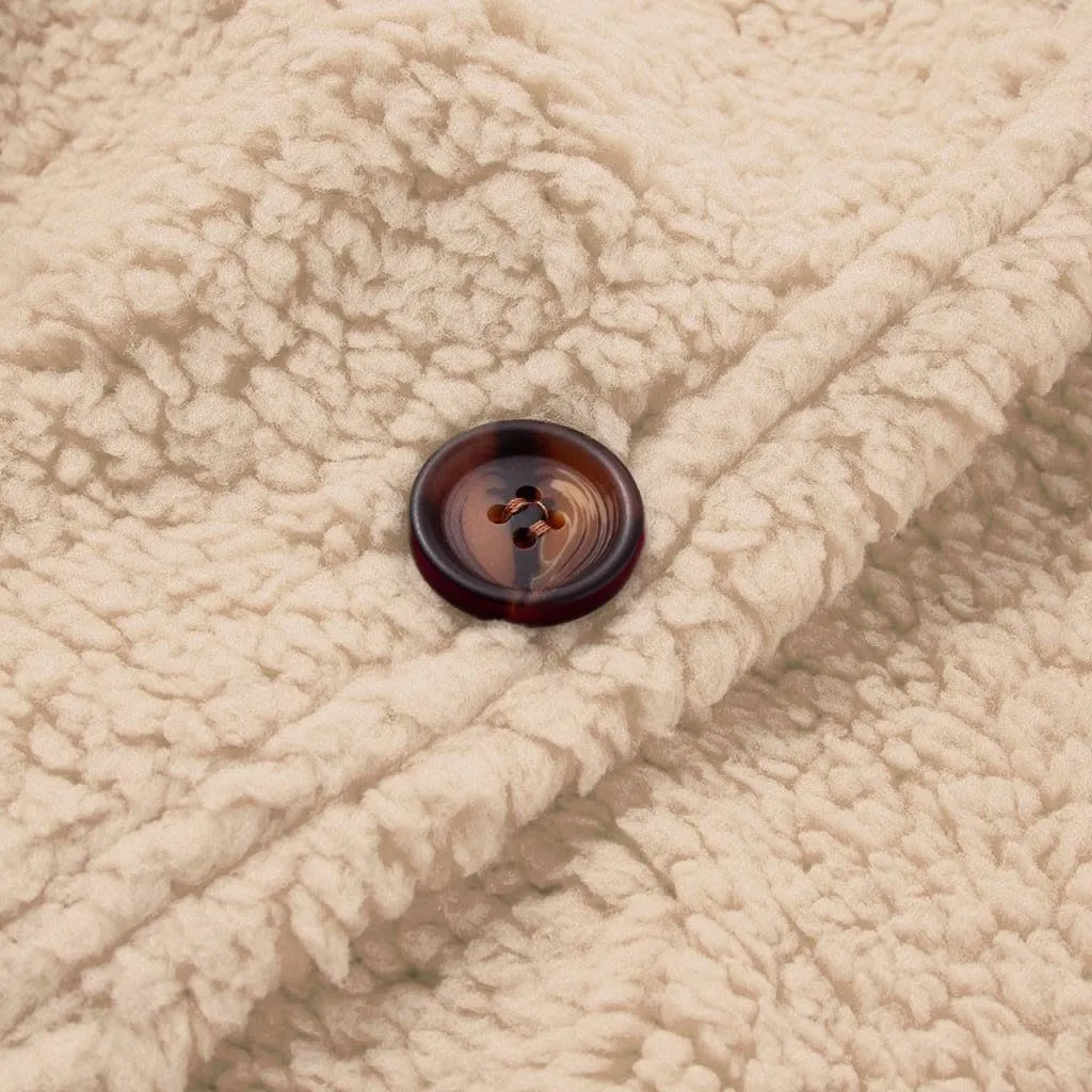 Womens Sherpa Jacket Plus Size Fuzzy Cardigan Open Front Fleece Jacket Long Sleeve Button Down Warm Coats