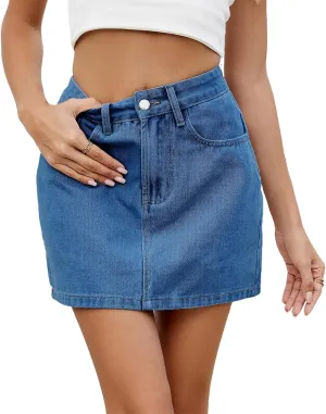 Women's Short Denim Skirts Fashion High Waist Solid Color Jean Mini Skirts A-line Skirts Streetwear