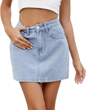 Women's Short Denim Skirts Fashion High Waist Solid Color Jean Mini Skirts A-line Skirts Streetwear