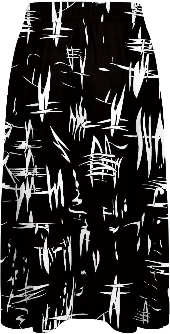 Womens Skirts Summer Midi Skirt Drawstring High Waisted Knee Length Skirt Pleated A-Line Swing Skirts with Pockets