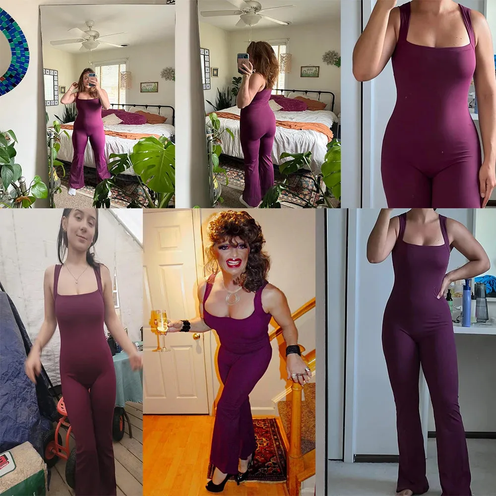 Women's Sleeveless Bodysuit Flared Pants Square Neck Casual Jumpsuits