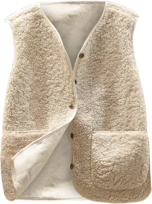Women's Sleeveless Fleece Sherpa Jacket Lamb Cashmere Vests for Women Cropped Vest Coat Short Winter Button
