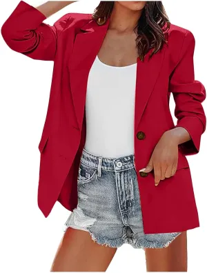 Womens Slim Fit Blazer Work Office Lapel Blazers Fall Winter Long Sleeve Warm Suits Jacket with Pockets