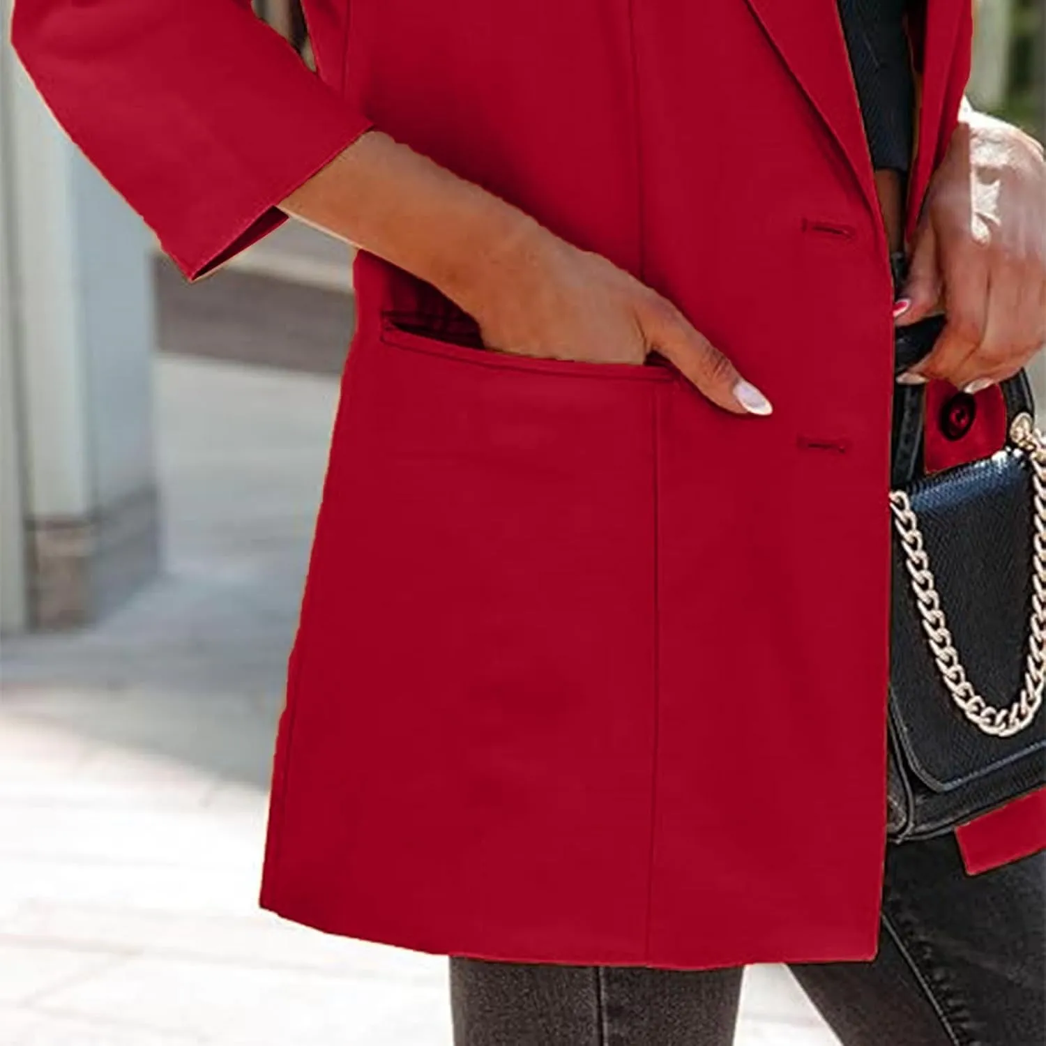 Womens Slim Fit Blazer Work Office Lapel Blazers Fall Winter Long Sleeve Warm Suits Jacket with Pockets