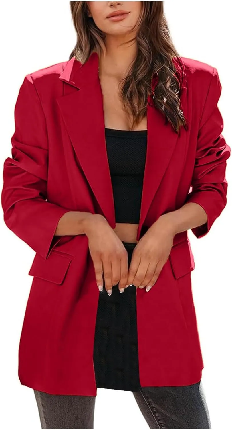 Womens Slim Fit Blazer Work Office Lapel Blazers Fall Winter Long Sleeve Warm Suits Jacket with Pockets