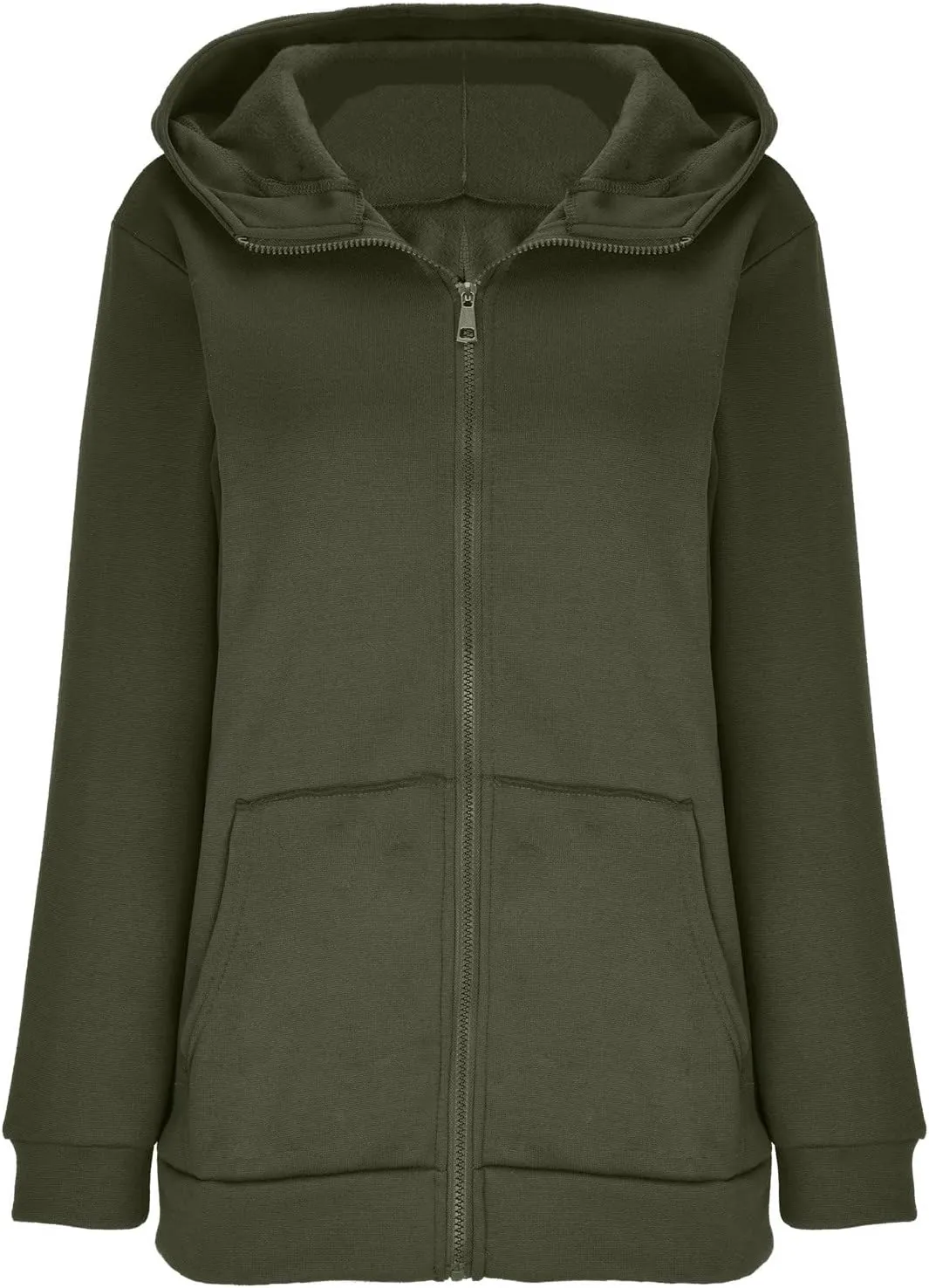 Women's Solid Color Hoodie Zip Up Hooded Sweatshirts Zipper Long Sleeve Tops Fall Coats Plus Size Jacket with Pockets