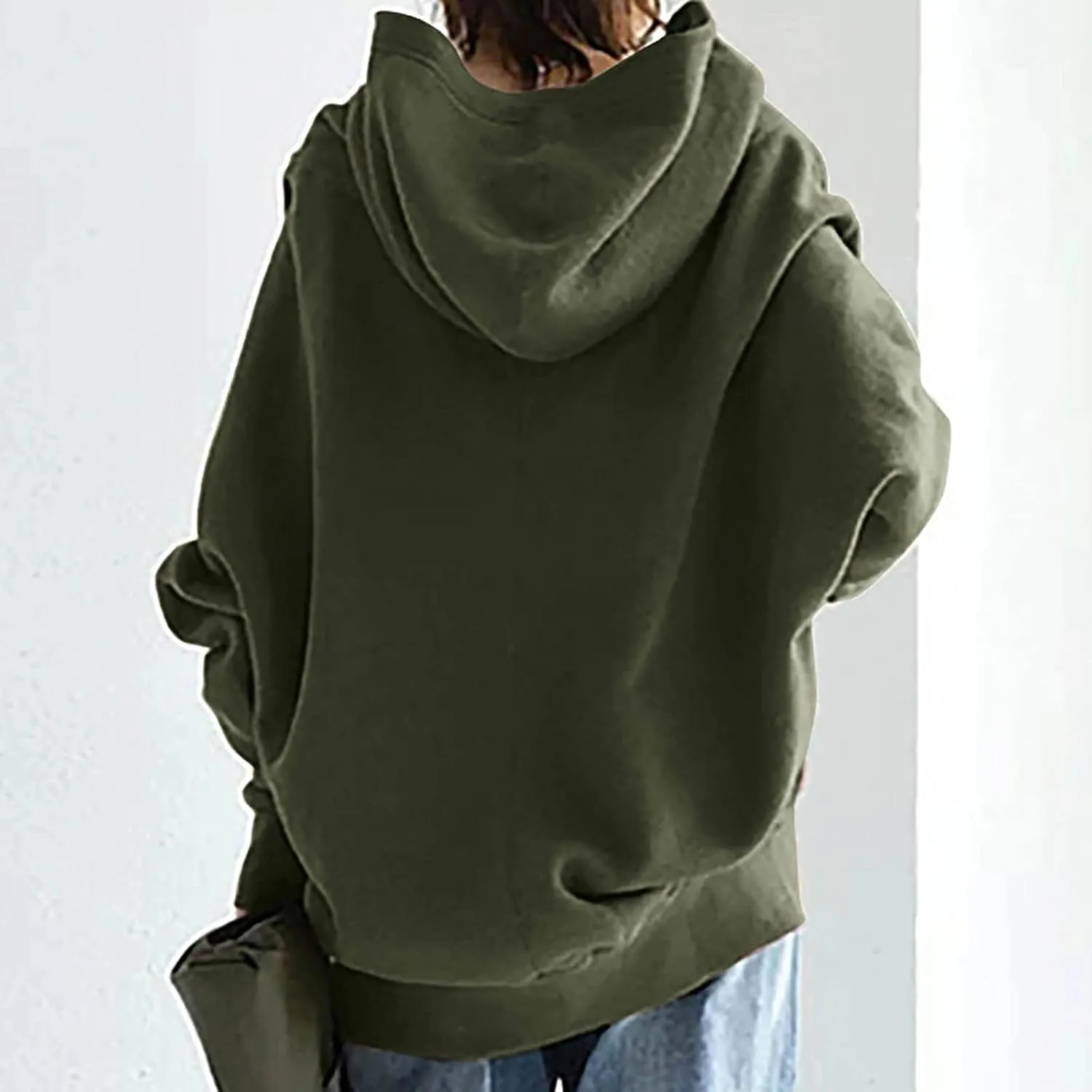 Women's Solid Color Hoodie Zip Up Hooded Sweatshirts Zipper Long Sleeve Tops Fall Coats Plus Size Jacket with Pockets