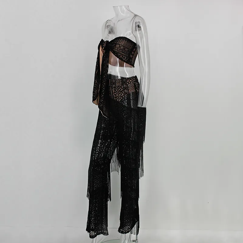 Women's Spandex Sleeveless Two-Piece Jumpsuit With Tassels
