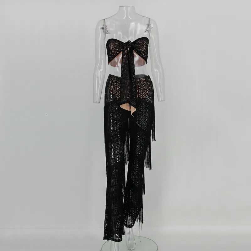 Women's Spandex Sleeveless Two-Piece Jumpsuit With Tassels