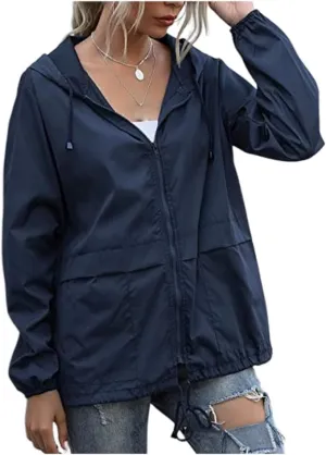 Womens Spring Jacket Waterproof Raincoat Lightweight Rain Jacket Hooded Windbreaker Outerwear with Pockets