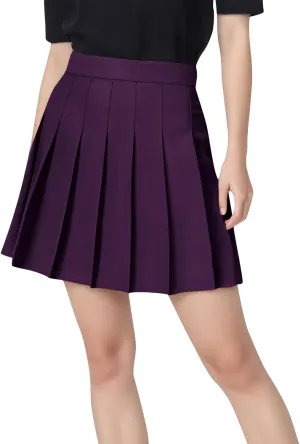 Womens Stretchy Pleated Mini Skirt High Waisted Solid Club Y2k School A-line Skirt A-Line Skater with Lining Shorts