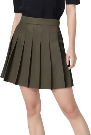 Womens Stretchy Pleated Mini Skirt High Waisted Solid Club Y2k School A-line Skirt A-Line Skater with Lining Shorts
