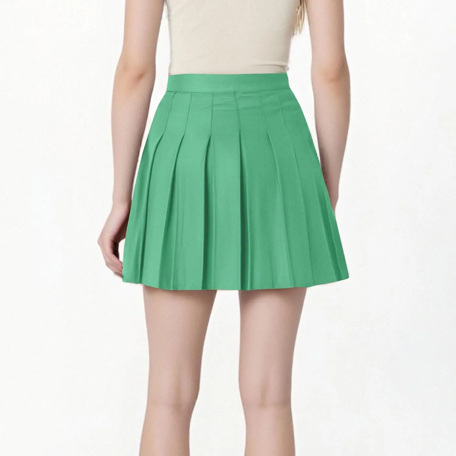 Womens Stretchy Pleated Mini Skirt High Waisted Solid Club Y2k School A-line Skirt A-Line Skater with Lining Shorts