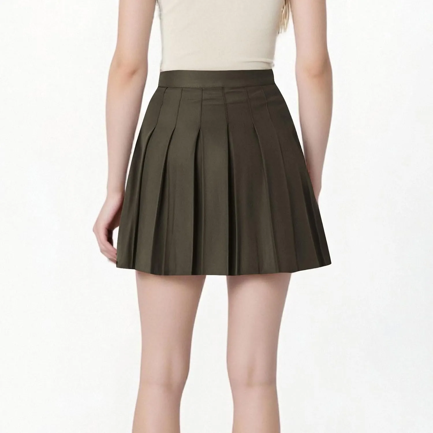 Womens Stretchy Pleated Mini Skirt High Waisted Solid Club Y2k School A-line Skirt A-Line Skater with Lining Shorts