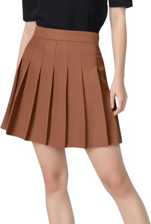 Womens Stretchy Pleated Mini Skirt High Waisted Solid Club Y2k School A-line Skirt A-Line Skater with Lining Shorts