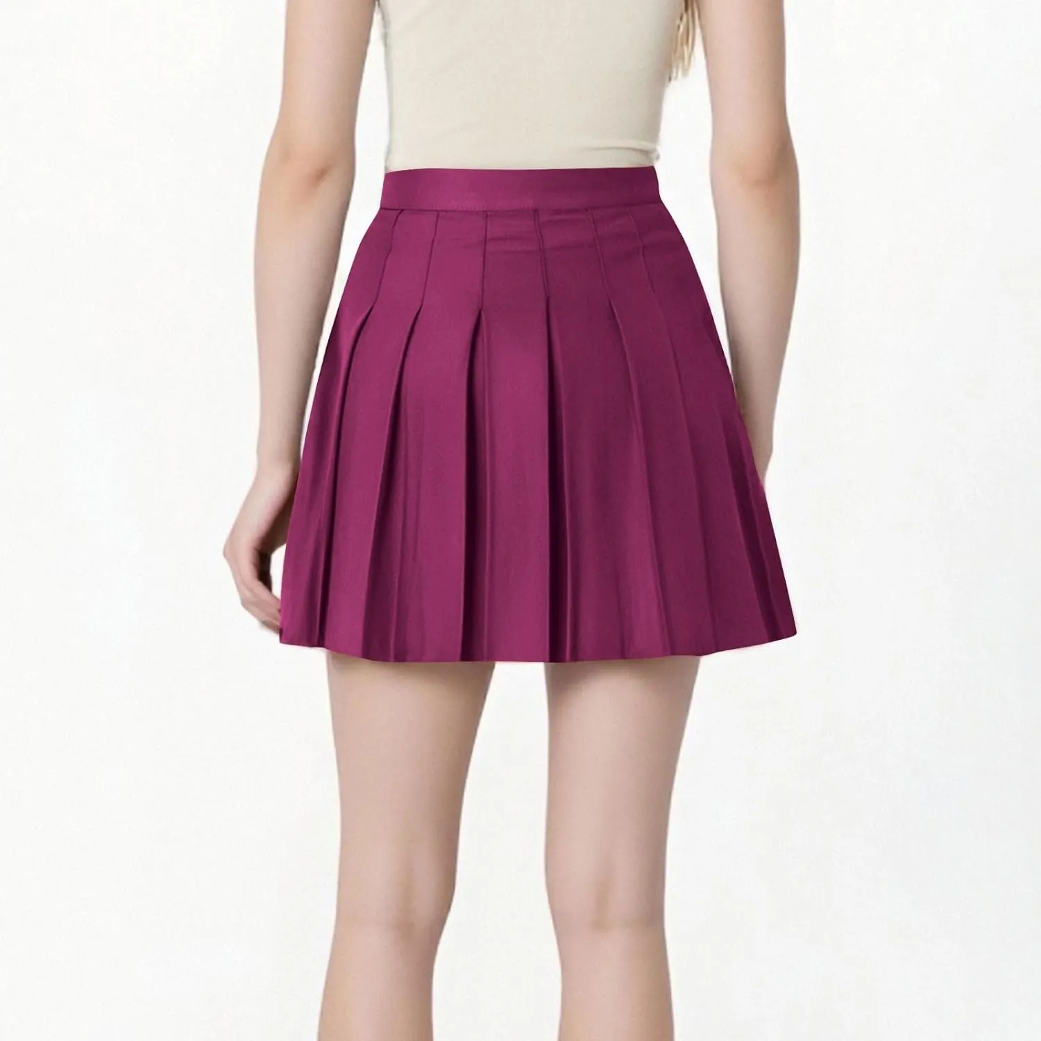 Womens Stretchy Pleated Mini Skirt High Waisted Solid Club Y2k School A-line Skirt A-Line Skater with Lining Shorts