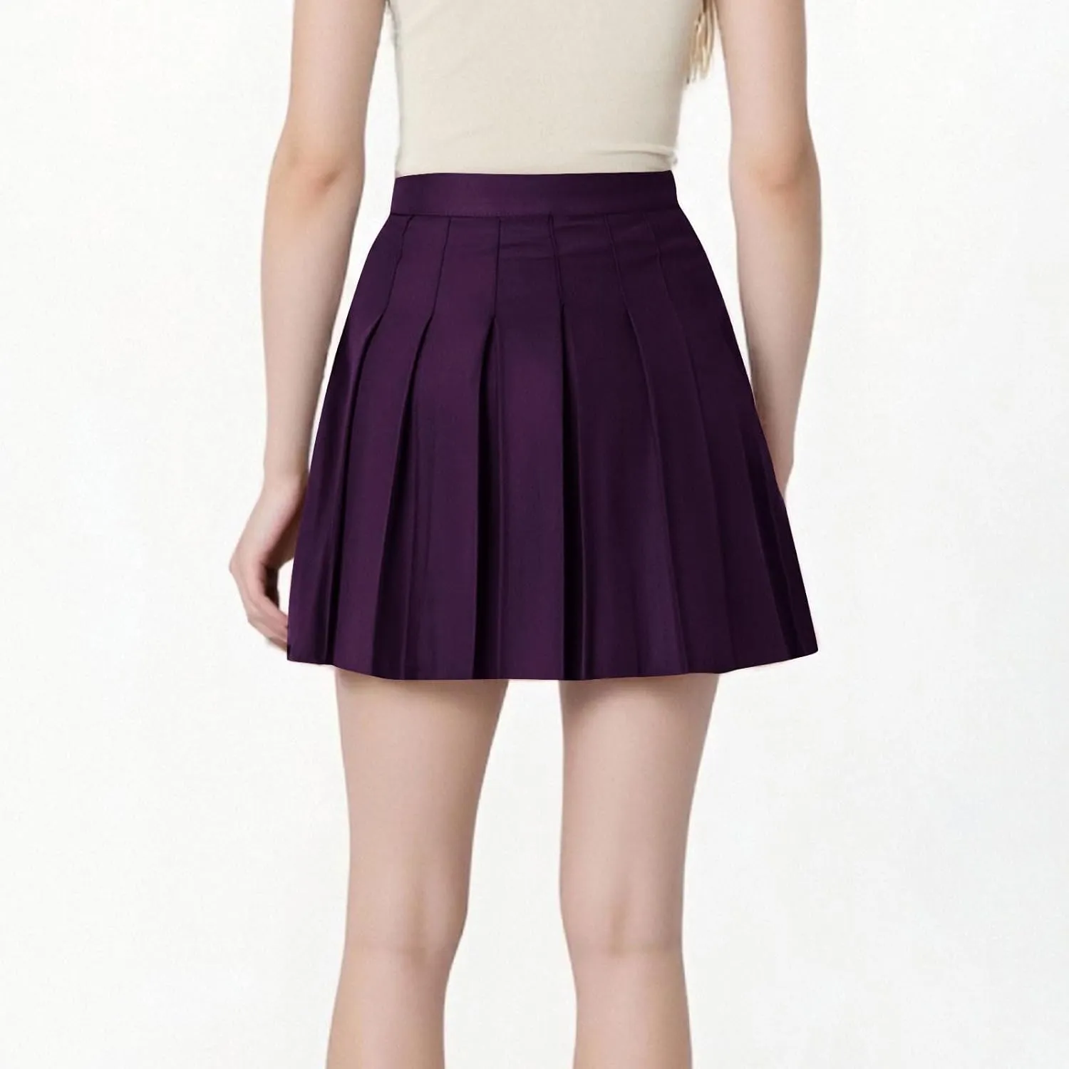 Womens Stretchy Pleated Mini Skirt High Waisted Solid Club Y2k School A-line Skirt A-Line Skater with Lining Shorts