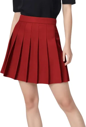 Womens Stretchy Pleated Mini Skirt High Waisted Solid Club Y2k School A-line Skirt A-Line Skater with Lining Shorts