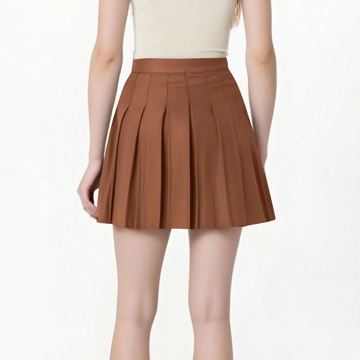 Womens Stretchy Pleated Mini Skirt High Waisted Solid Club Y2k School A-line Skirt A-Line Skater with Lining Shorts