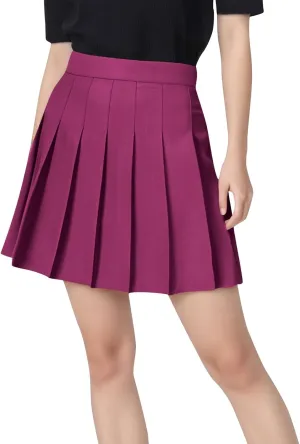 Womens Stretchy Pleated Mini Skirt High Waisted Solid Club Y2k School A-line Skirt A-Line Skater with Lining Shorts