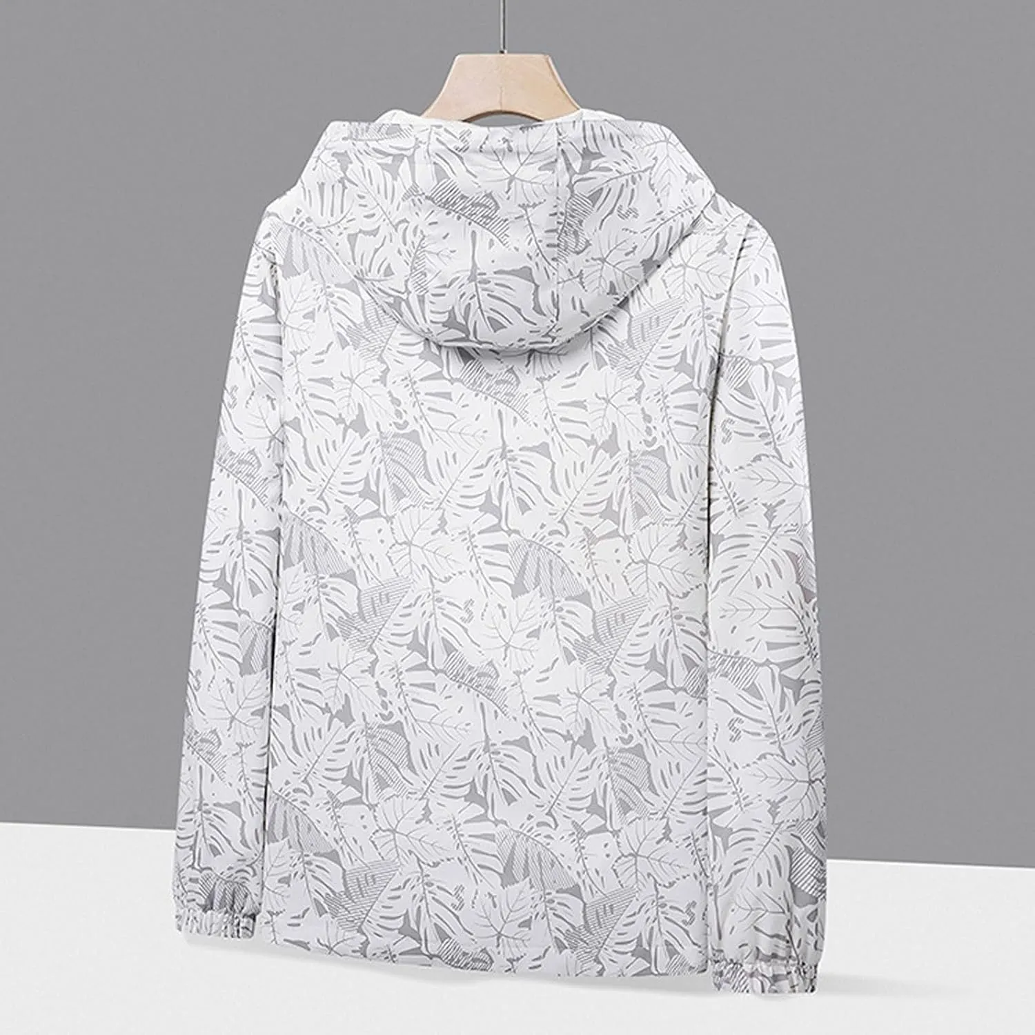 Womens Stylish Raincoat Leaves Print Hooded Rain Jacket Fall Lightweight Zipper Up Waterproof Windbreaker for Hiking