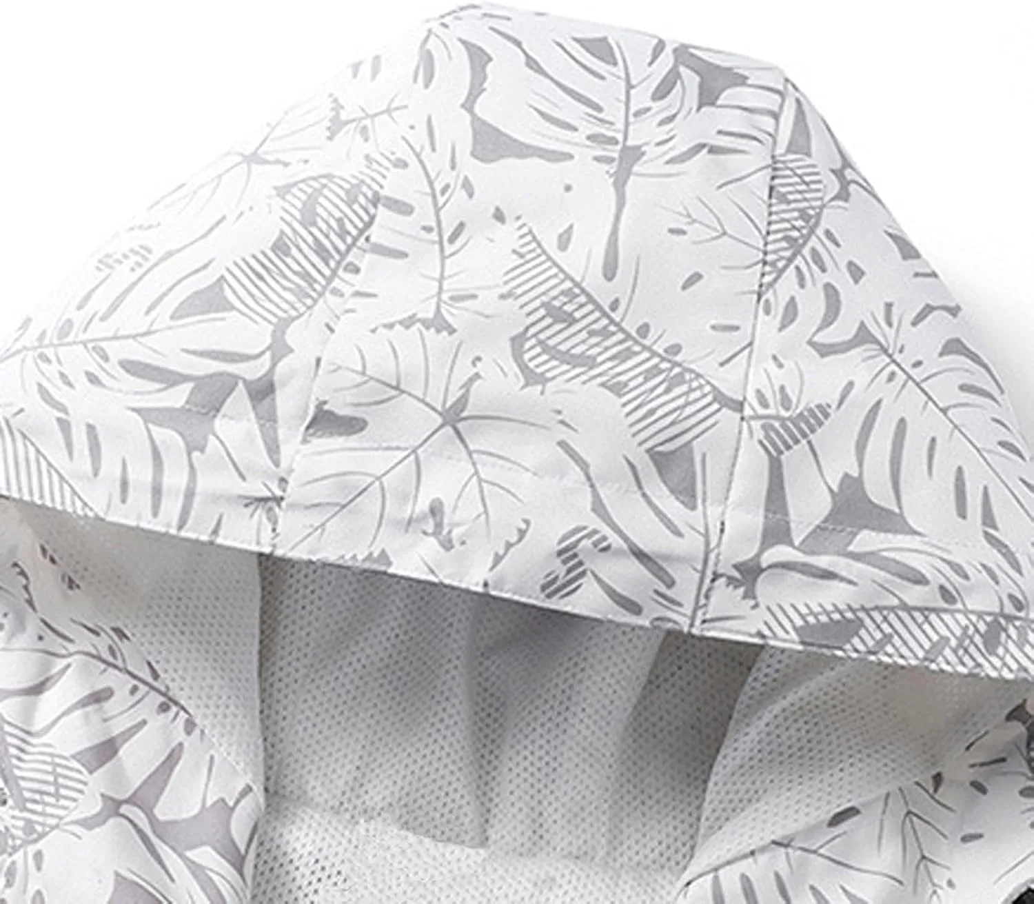 Womens Stylish Raincoat Leaves Print Hooded Rain Jacket Fall Lightweight Zipper Up Waterproof Windbreaker for Hiking