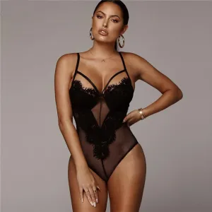 Women's Summer Backless Deep V-Neck Lace Bodysuit