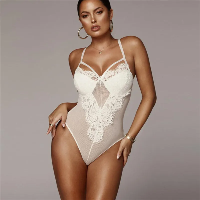 Women's Summer Backless Deep V-Neck Lace Bodysuit