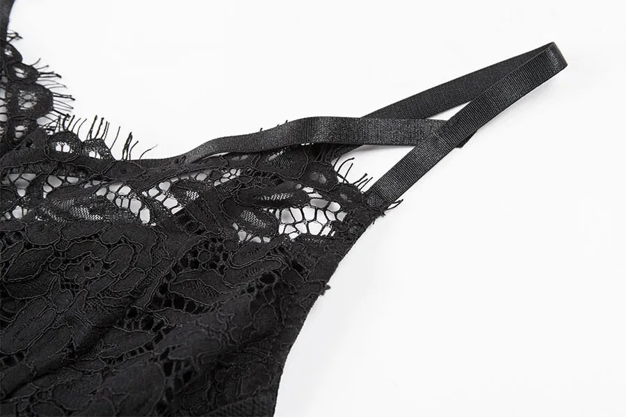 Women's Summer Backless Deep V-Neck Lace Bodysuit