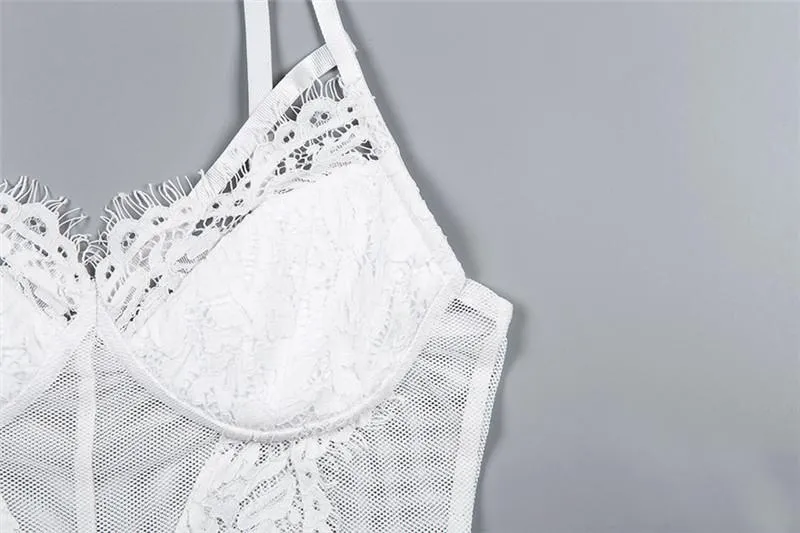 Women's Summer Backless Deep V-Neck Lace Bodysuit