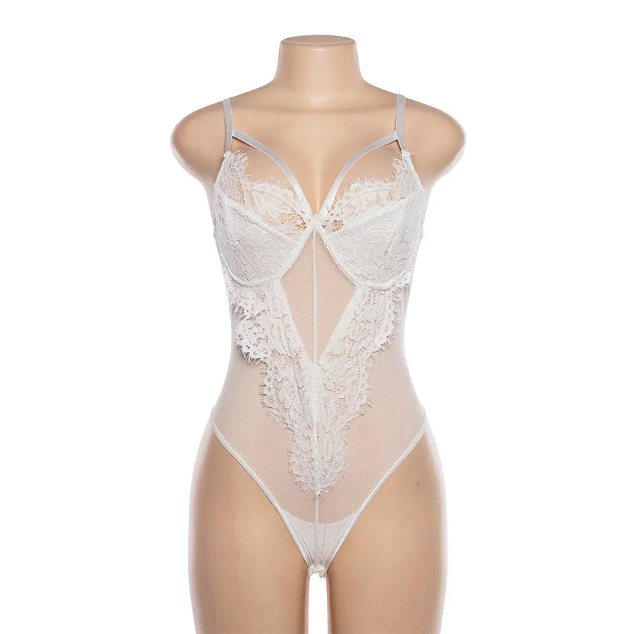 Women's Summer Backless Deep V-Neck Lace Bodysuit