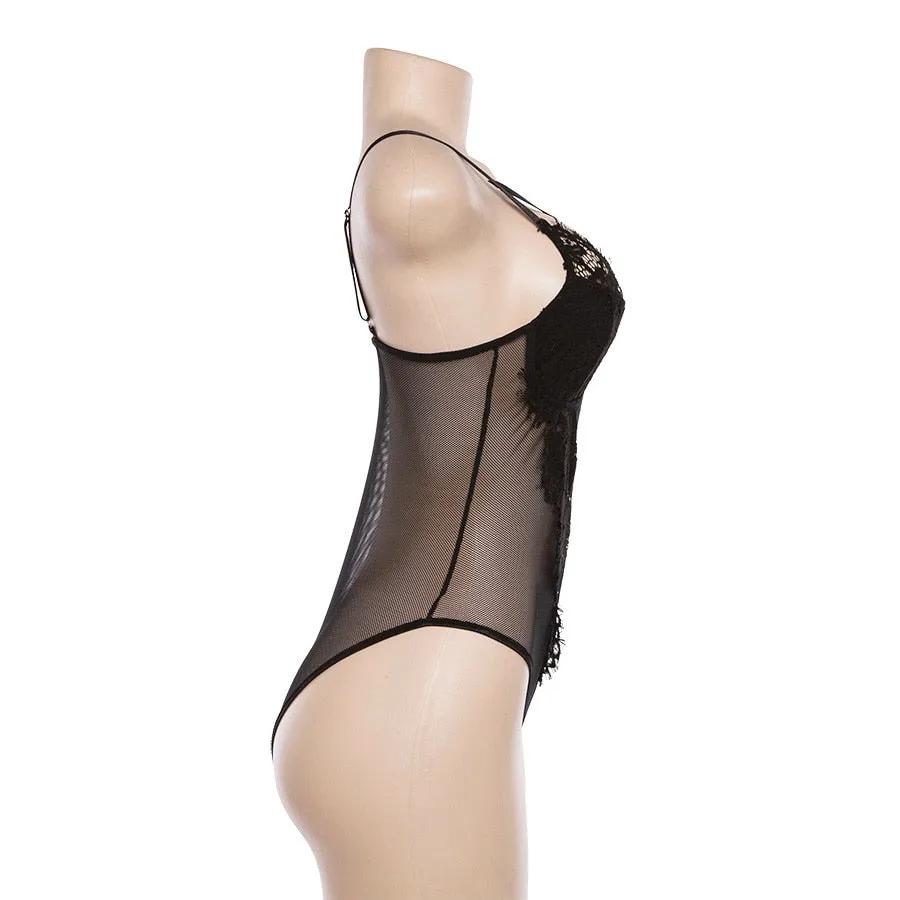 Women's Summer Backless Deep V-Neck Lace Bodysuit