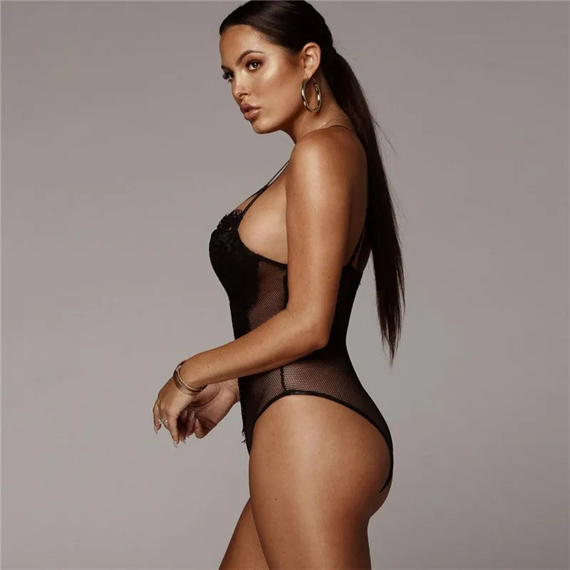 Women's Summer Backless Deep V-Neck Lace Bodysuit