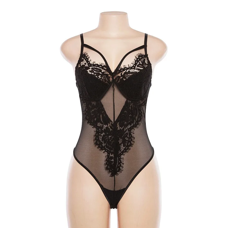 Women's Summer Backless Deep V-Neck Lace Bodysuit
