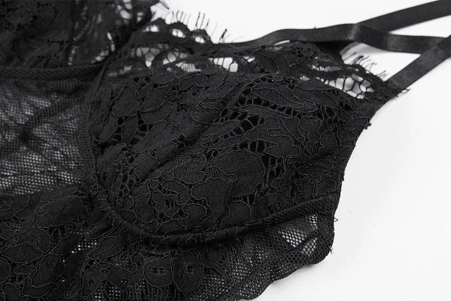 Women's Summer Backless Deep V-Neck Lace Bodysuit