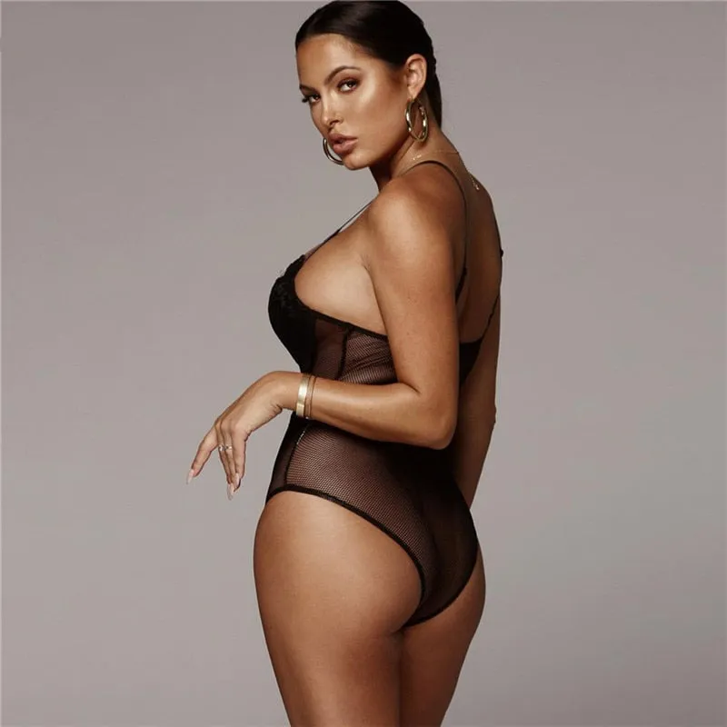 Women's Summer Backless Deep V-Neck Lace Bodysuit