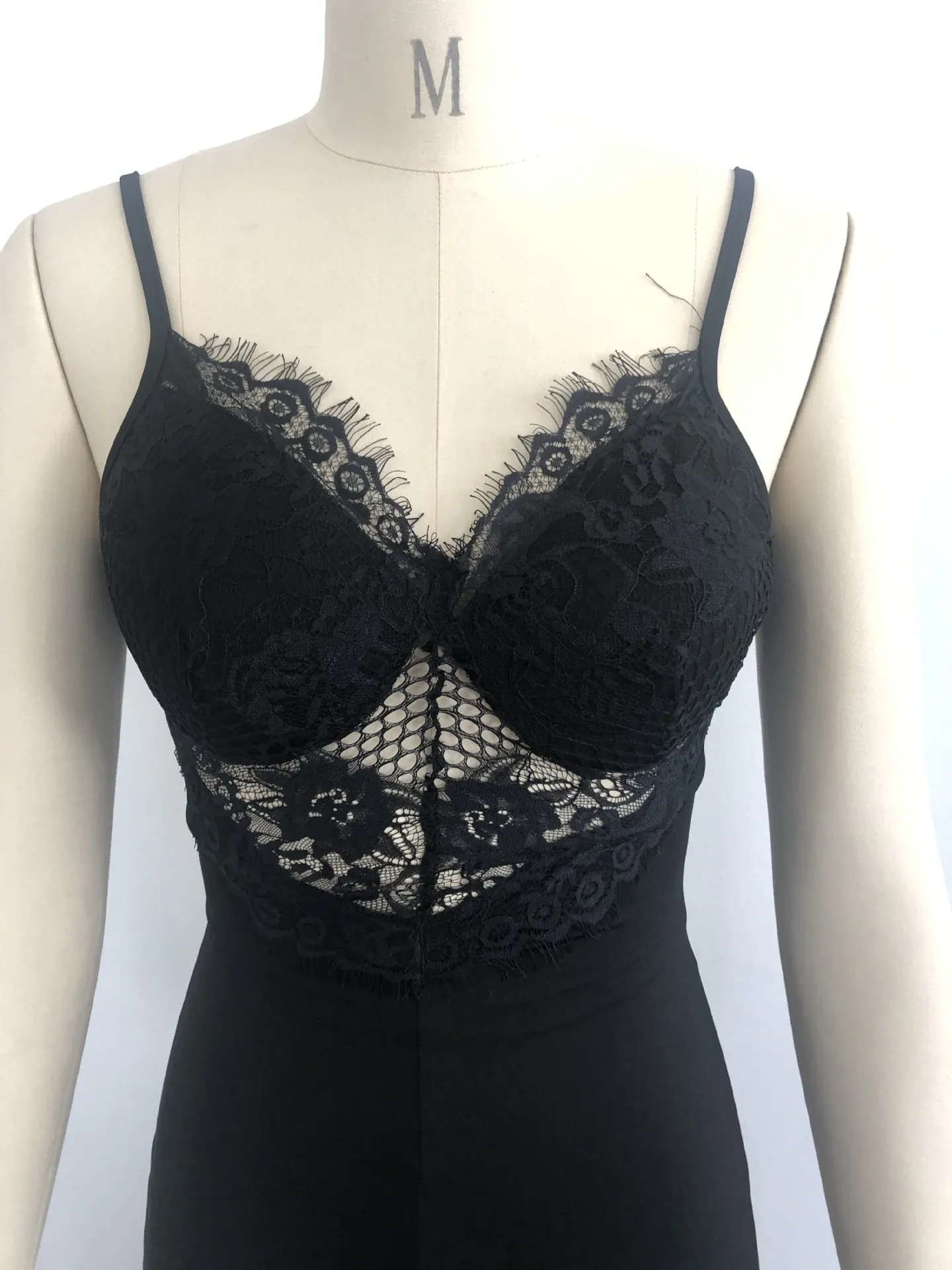 Women's Summer Backless Mesh V-Neck Jumpsuit With Lace