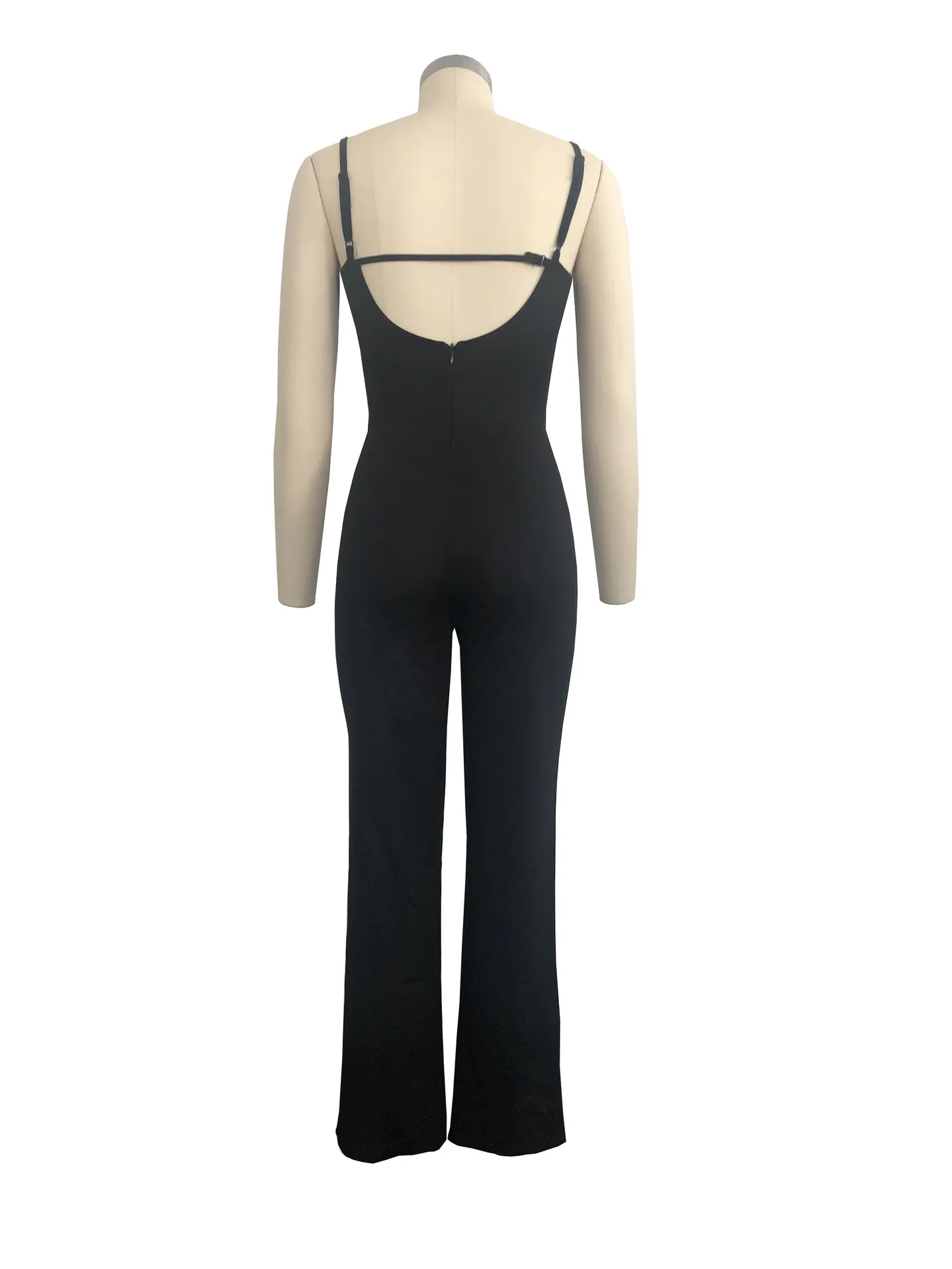 Women's Summer Backless Mesh V-Neck Jumpsuit With Lace