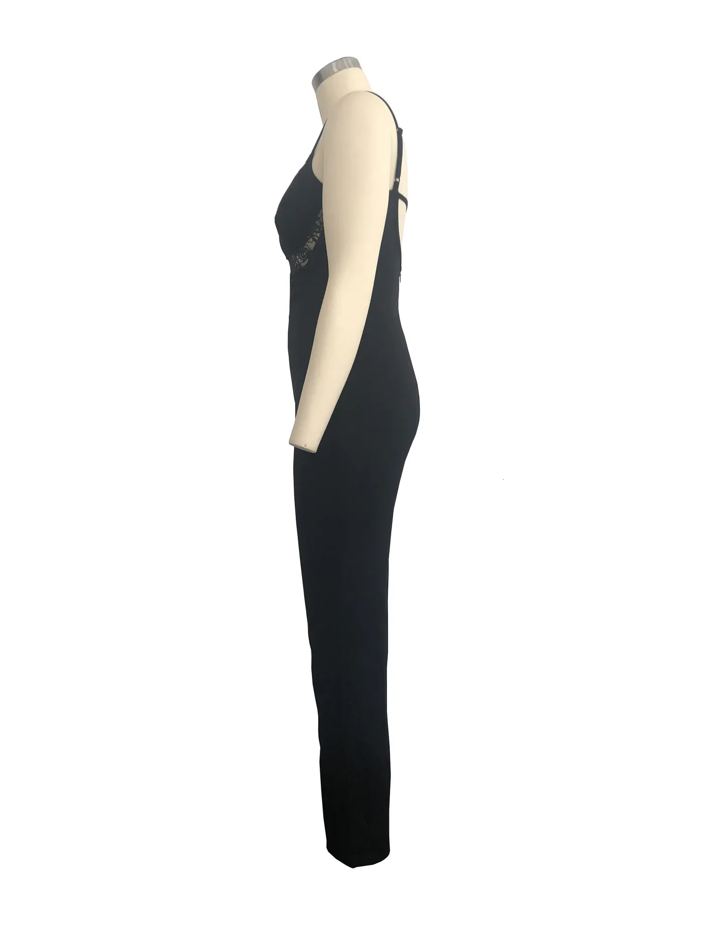 Women's Summer Backless Mesh V-Neck Jumpsuit With Lace