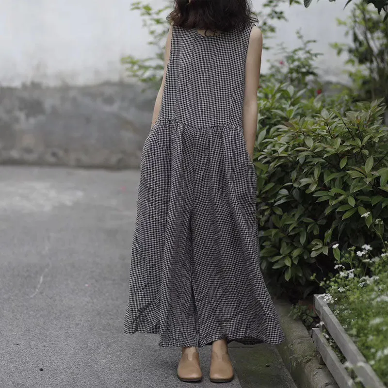 Women's Summer Casual Cotton Loose Sleeveless Jumpsuit