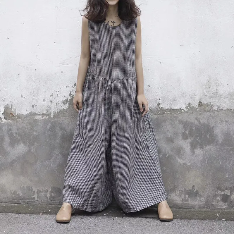 Women's Summer Casual Cotton Loose Sleeveless Jumpsuit