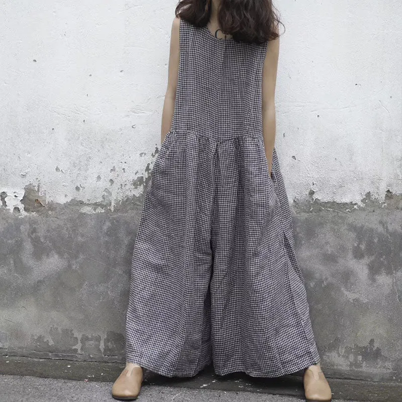 Women's Summer Casual Cotton Loose Sleeveless Jumpsuit