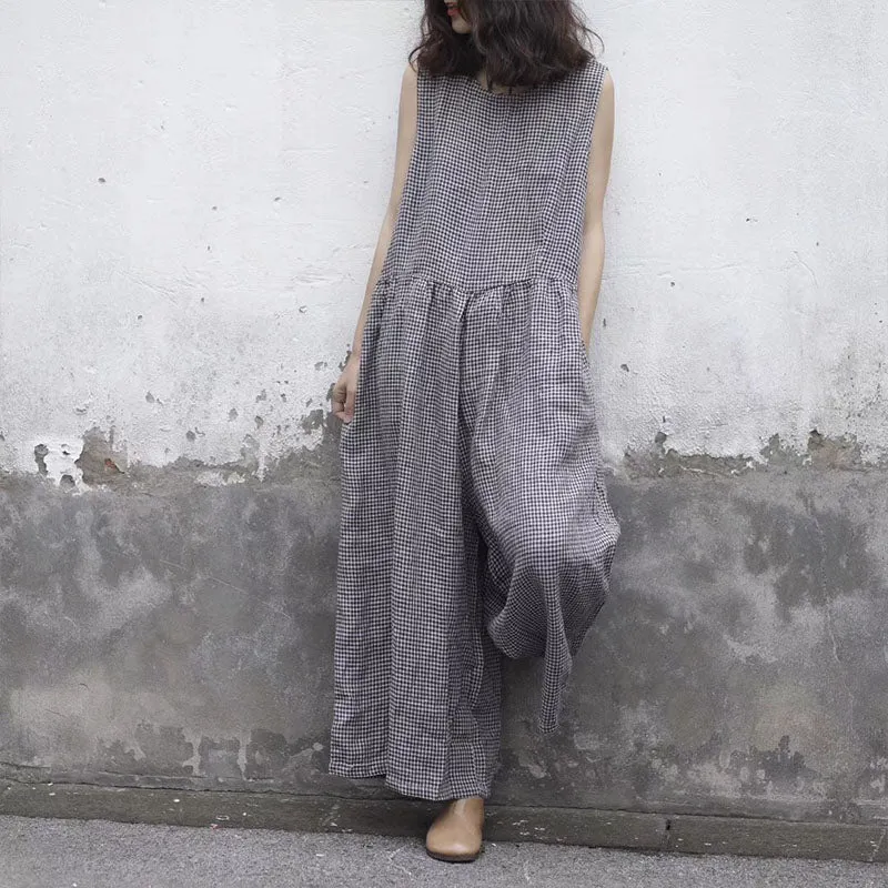 Women's Summer Casual Cotton Loose Sleeveless Jumpsuit