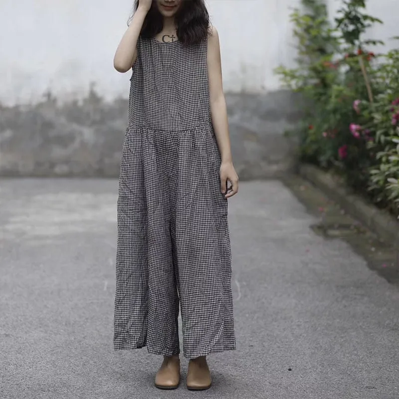 Women's Summer Casual Cotton Loose Sleeveless Jumpsuit