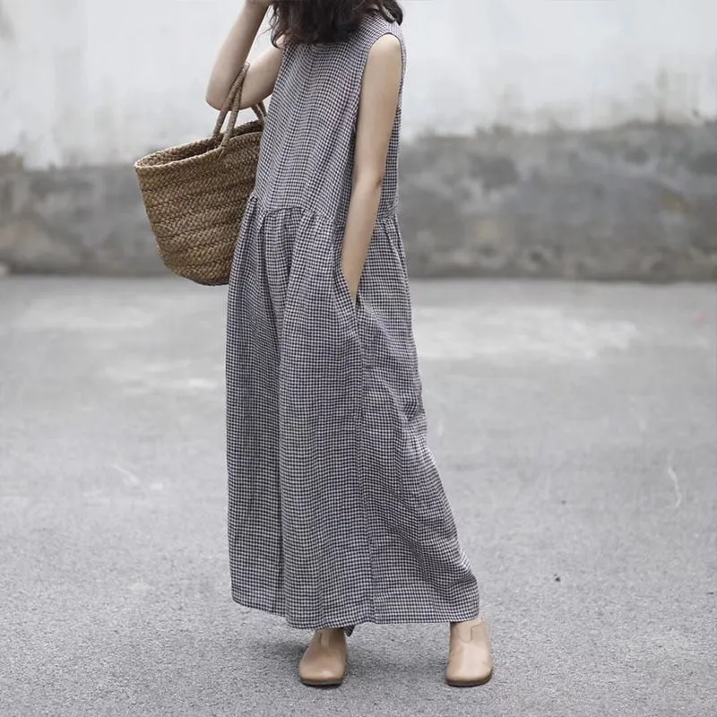 Women's Summer Casual Cotton Loose Sleeveless Jumpsuit