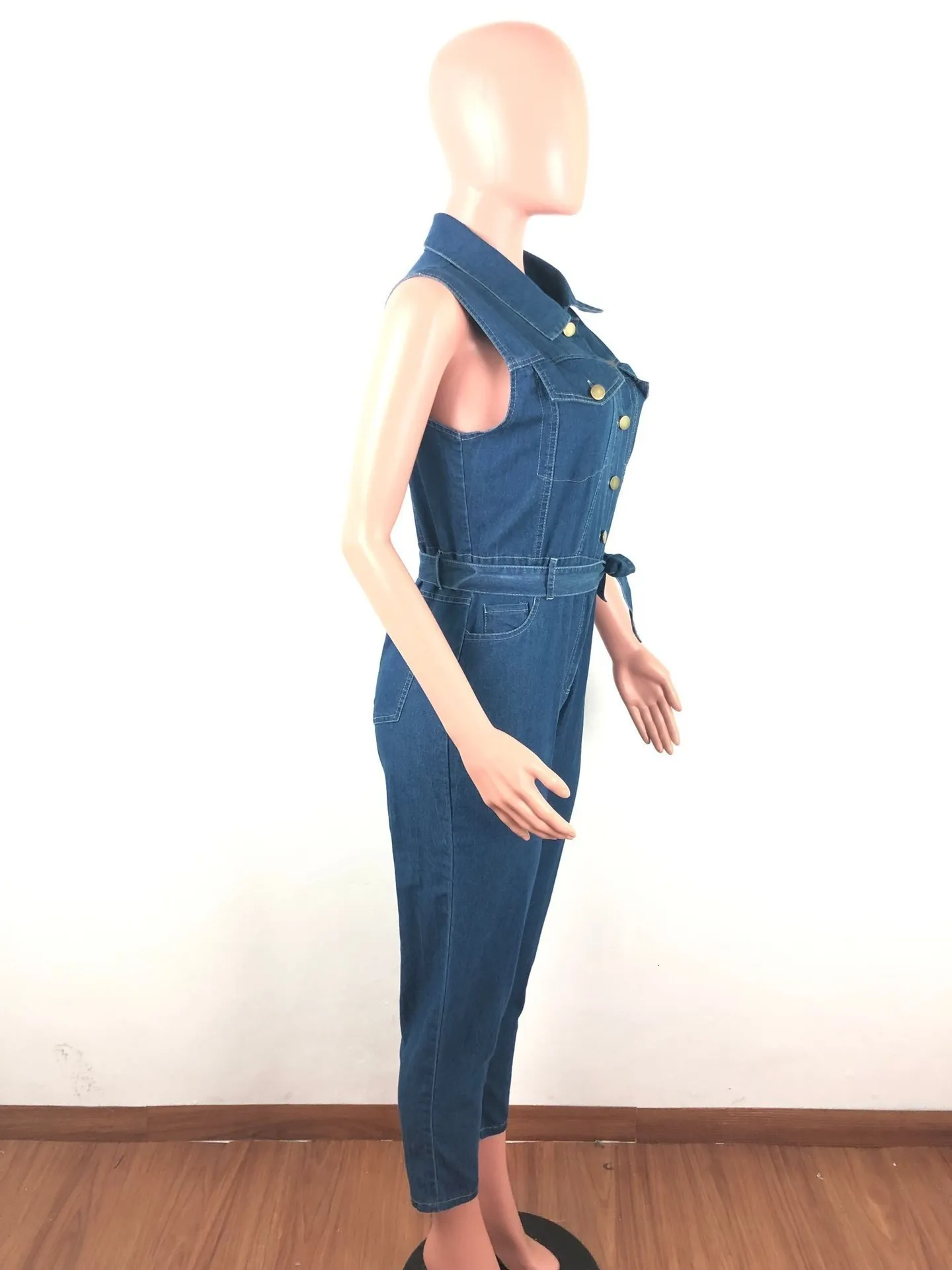 Women's Summer Casual Denim Skinny Sleeveless Jumpsuit