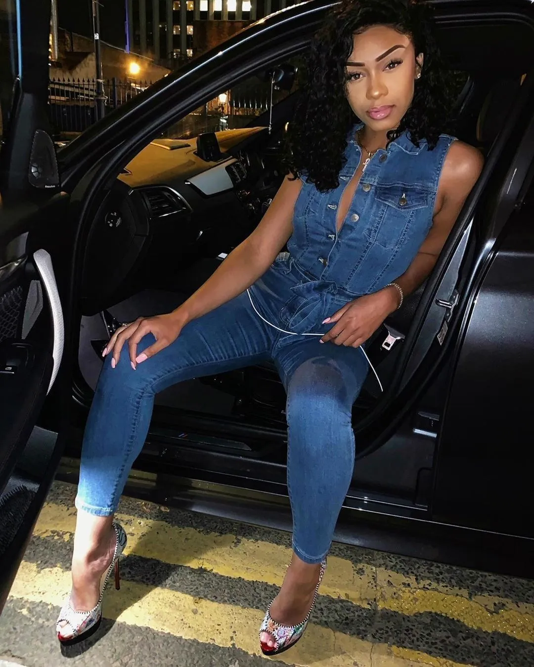 Women's Summer Casual Denim Skinny Sleeveless Jumpsuit