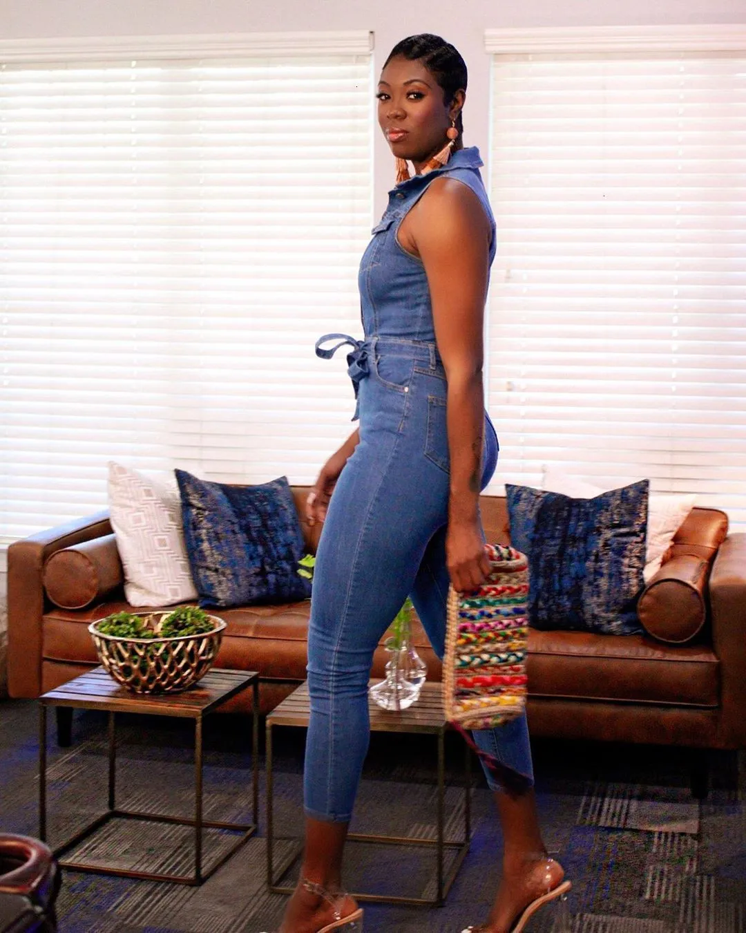Women's Summer Casual Denim Skinny Sleeveless Jumpsuit
