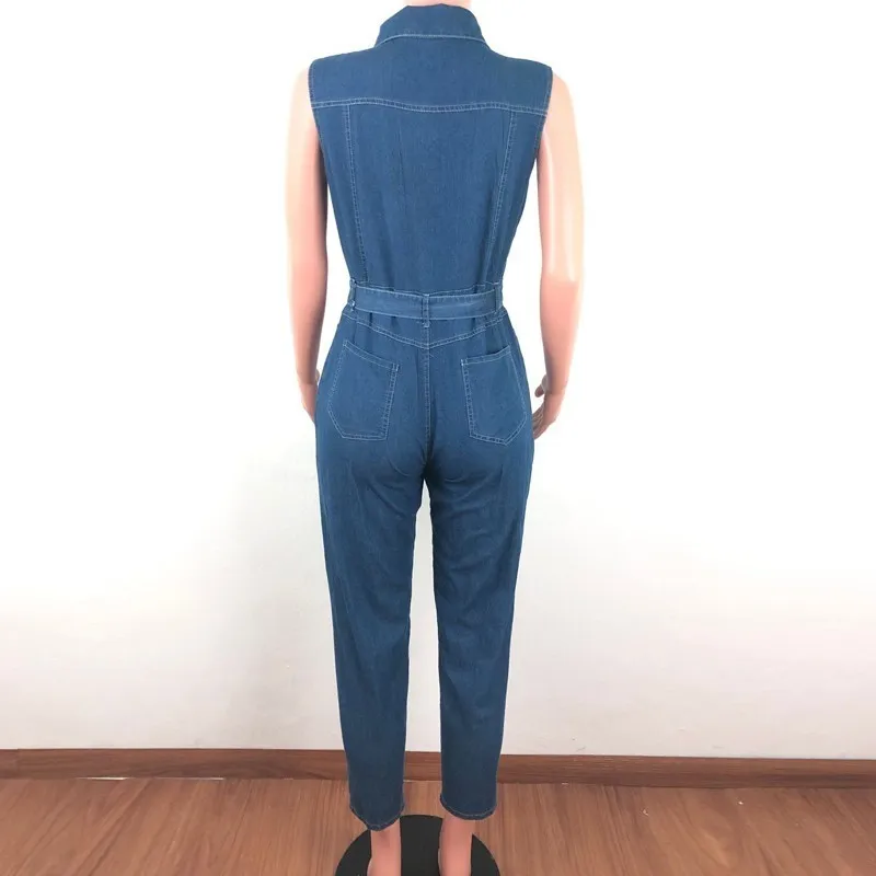 Women's Summer Casual Denim Skinny Sleeveless Jumpsuit
