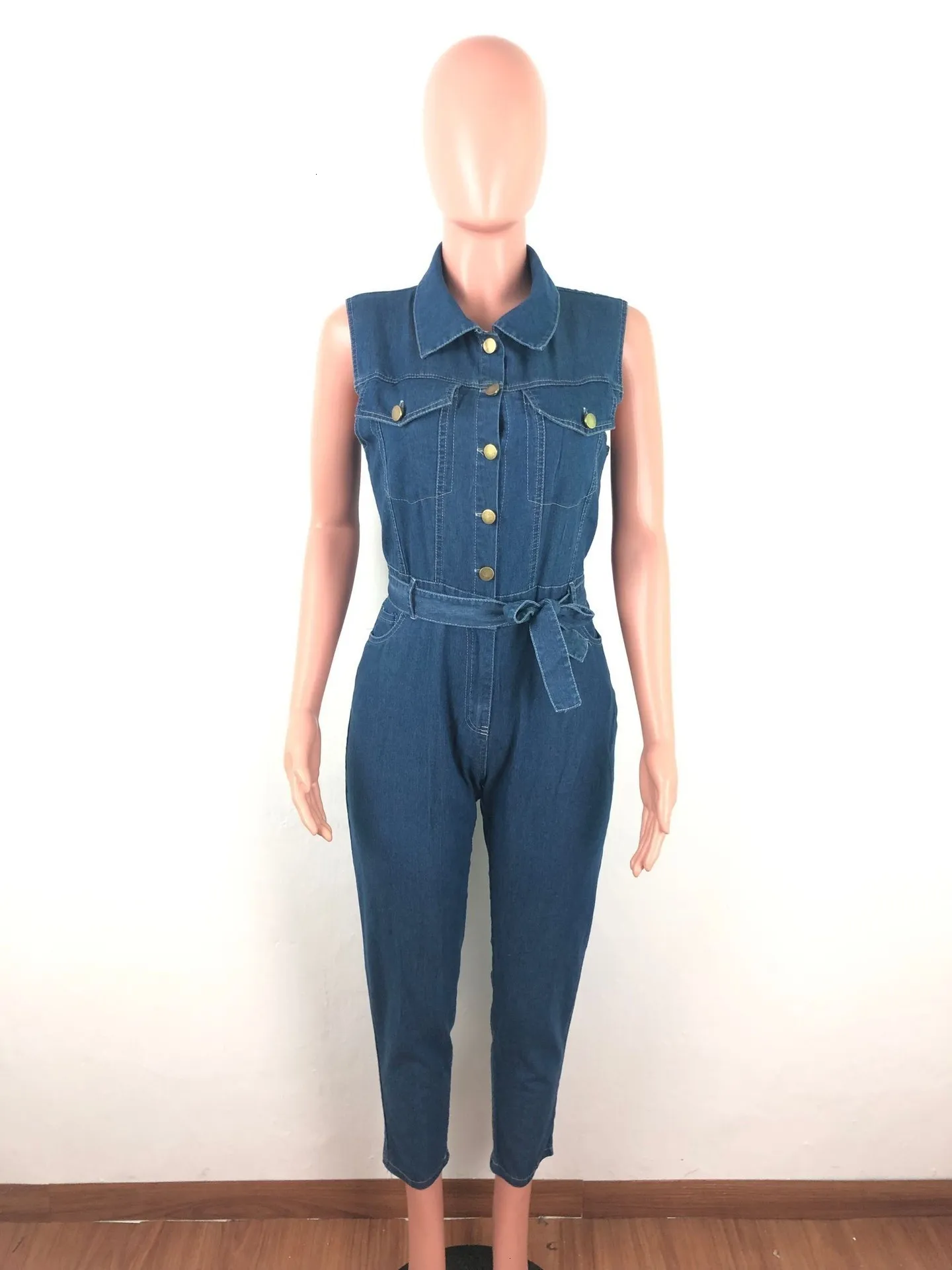 Women's Summer Casual Denim Skinny Sleeveless Jumpsuit